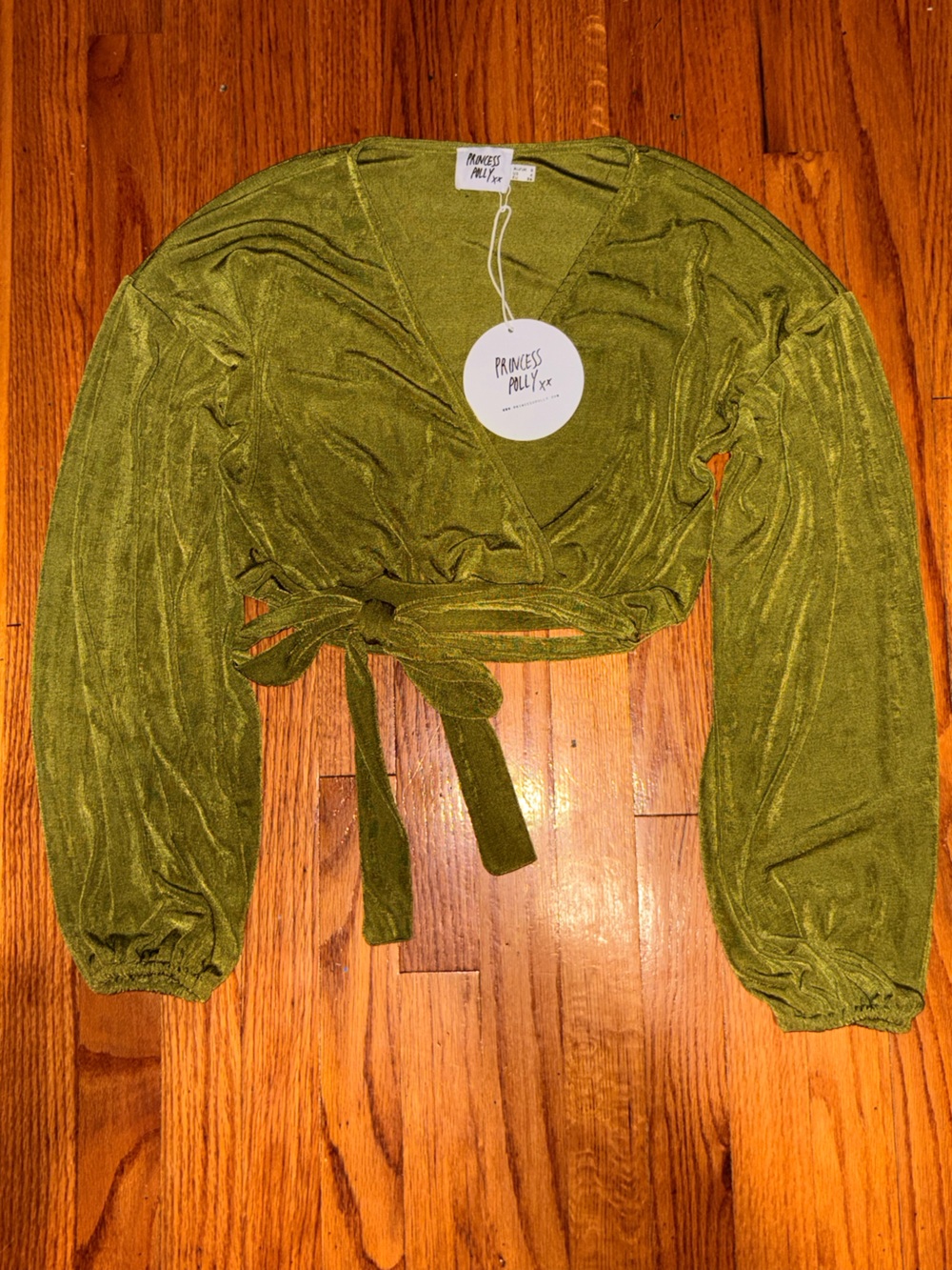 Princess Polly Olive Green Velvet Tie-Front Crop Top